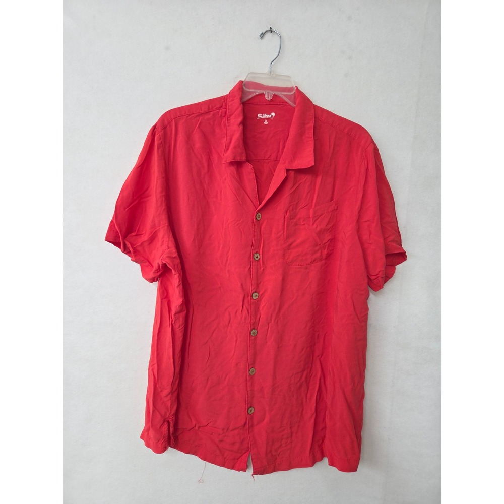 KS Island Mens 2XL Big Red Rayon Short Sleeve Camp Button Down Shirt 79-0350-3